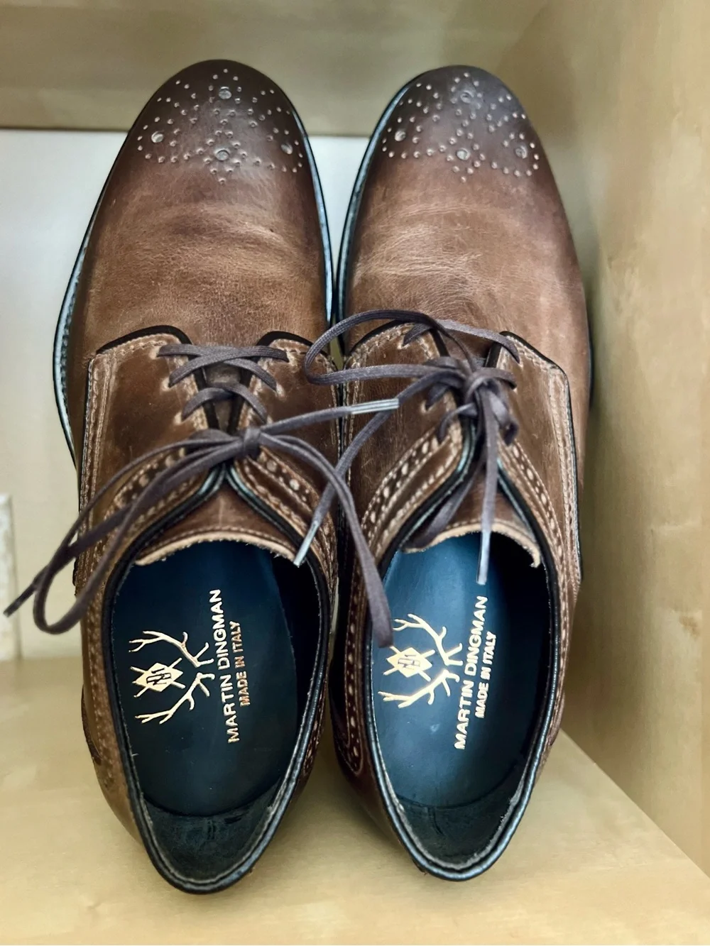 Martin Dingman Brown Calf Leather Shoes Campania Dress Brogue in Bourbon